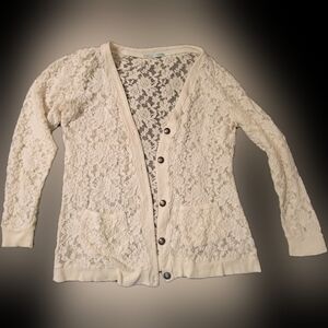 Maurice's White Lace Cardigan Jacket Button-up